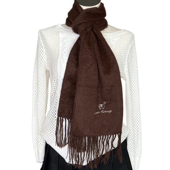 𝅺Alpaca Camargo Brown Fringe Scarf - Picture 1 of 7